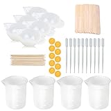 Tazas medidoras de silicona para resina, 50 piezas Kit de herramientas de tazas antiadherentes para mezclar Tazas de silicona de 100 ml con varillas para mezclar Cuentagotas para arte de resina epoxi