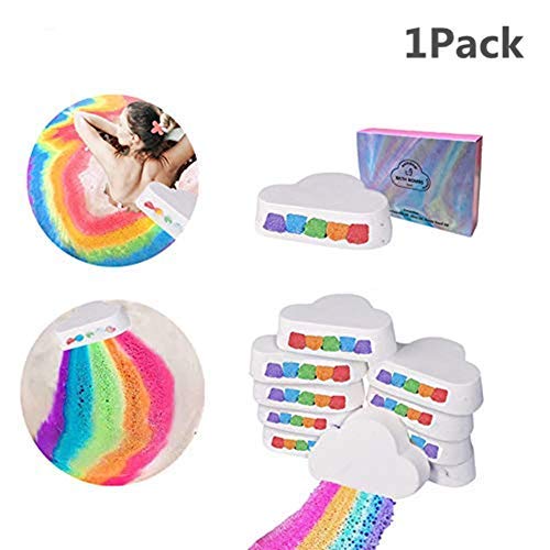 Colorful Rainbow Cloud Bath Bombs, Float on Water&Release Vivid Rainbow Color, Moisturize Dry Skin, Perfect for Spa&Girlfriend&Mom (White 1Pack)