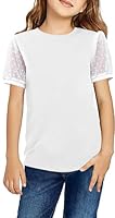 Arshiner Mädchen Tshirt Chiffon Ärmel Sommer Kinder Bluse Baumwolle Freizeit Elegant Kurzarmshirt Mode Rundhals Basic T-Shirts für Mädchen 11-12 Jahre Weiß