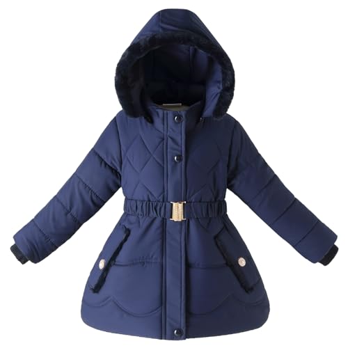 Kids Girls Winter Hooded Padded Coat Fleece Lining Puffer Jacket Outerwear Parka