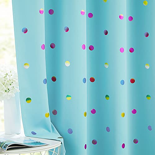 Urban Lotus Blackout Curtains Blue Bedroom 63" Colorful Sparkle Metallic Polka Dots Printed Curtains For Living Room Darkening Thermal Insulated Window Treatments Sets For Girls Room, 52" Wide 2Pcs #TOP1