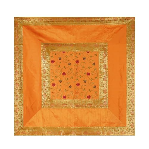 Image of New Year Room Decor Embroidery Brocade Silk Table Cover for Centre & Dinning Table and 4 & 6 Seater Dining Table /Tablecloth, (50 By 50 Inches) (Gold)