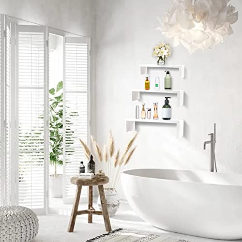 Goizxol Floating Shelves Wall Mounted, Solid Wood Wall Shelves Set Of 3, White #TOP1