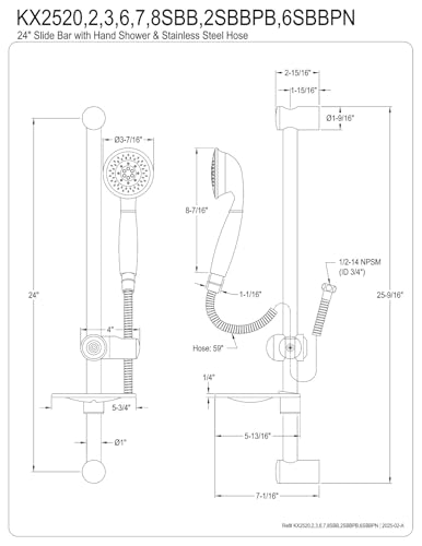 Ducha manual 5 funciones con barra deslizante Kingston Brass miniatura 2
