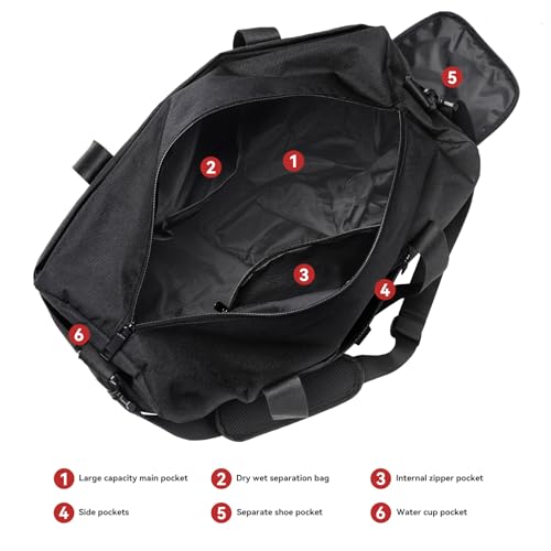 Gym Bag for Men with Shoe Compartment and Wet Pocket, Convertible Duffle & Gym Backpack, Waterproof Sports Bag with 2 Bottle Holders, Multipurpose Weekender Bag – Black4