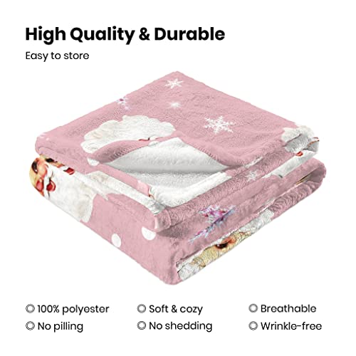 Soft Plush Christmas Blanket,Cute Santa Claus Pink Christmas Tree Snowflake Warm Throw Blanket For Couch, Seasonal Winter Xmas Holiday Blanket For Couch Bed Living Room 60"X50" #TOP5