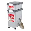 IRIS USA Dog Food Storage Container, 30 lbs & 11 lbs Combo, Cat Food Storage Container, Dog Treat Container, Airtight, Stackable, 2-Cup Scoop, Wheels, Easy Mobility, Gray