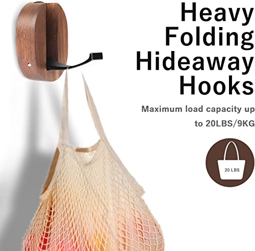 Szrisi Coat Hooks, Wood Wall Hooks Folding For Hanging Coat, Rustic Walnut Wood Hardware Heavy Duty Aluminum Alloy No Rust With Screws For Hat, Bags, Backpack, Purse Fitness Equipment #TOP1