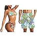 Howilath Hawaiian Flowers Couples Swimwear for Beach Fashion Mens Swim Trunks & Women's Bikini Set, Quick Dry 2 Piece