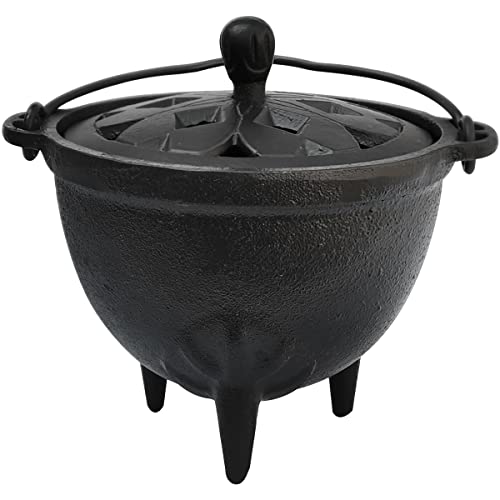 YIMIFLA Incense Burner Cast Iron Cauldron with Lid Witchcraft 4.9