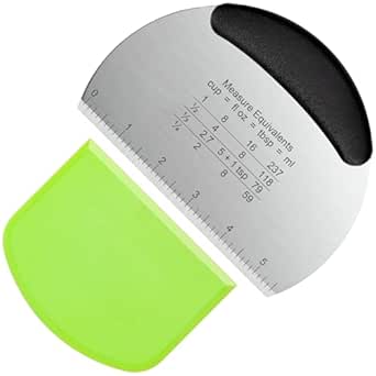 OLCANA Dough Scraper Pastry Scraper Bench Scraper with Plastic Flexible Bowl Scraper Multi-Purpose Stainless Steel Griddle Dough Cutter with Measurement Scale for Decorating Sculpting Modeling Tool