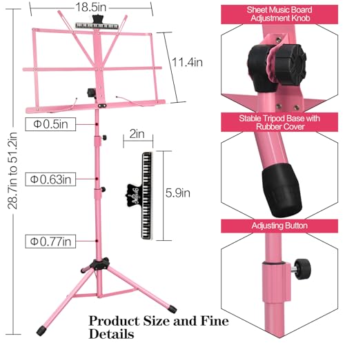 1 Pack Music Stand, 2 in 1 Dual-Use Folding Sheet Music Stand, Lightweight Portable Adjustable Desktop Book Stand with Music Sheet Clip Holder & Carrying Bag