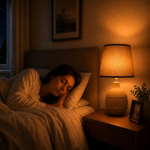 Image of ELARE Love Printed Table Lamp with Blue Fabric Shade & LED Bulb - Romantic Gift for Girlfriend, Boyfriend, Wife, Husband, Couples, Anniversary, Valentine's Day, Bedroom Bedside Lamp, 36 cm