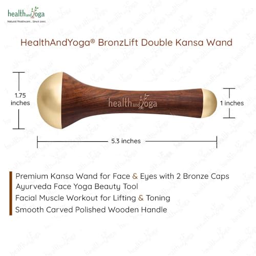 HealthAndYoga™ BronzLift Kansa Wand - Both Side Bronze Cap - Added Beauty Face Oil Vial - Ayurveda Face Yoga Beauty Tool - Facial, Neck & Under-Eye Massage – Toning and Sculpting (Double Dome) - Image 5
