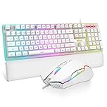 RedThunder K10 Wired Gaming Keyboard and Mouse Combo, UK Layout, True RGB Backlight, Soft Leather Wrist Rest, Mechanical Feel Ergonomic Anti-Ghosting Keyboard + 7D 7200 DPI Mouse for PC Mac（White)