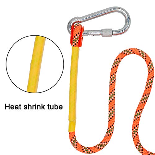 Outdoor Climbing Rope 32ft & Carabiner,10mm Static Rock Rope,Fire Rescue Safety Rappelling Rope