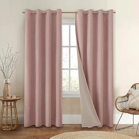 HOMEIDEAS Blackout Linen Curtains 84" Blush Pink Cover