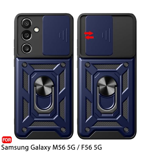 Image of TheGiftKart Tough Armor Bumper Back Cover Case for Samsung Galaxy M56 5G / F56 5G | Kickstand & Ring Holder | 360 Degree Protection Cover for Samsung M56 / F56 (PC & TPU, Sliding Camera Cover, Blue)