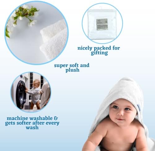 Mother's Choice Baby Towel With Hood - 100% Organic Premium Bamboo Hooded Towel, Toddler Bath Towel for Boys and Girls, 3D White Hooded Baby Towel