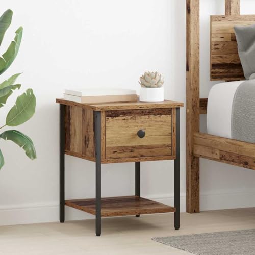 YuuSsea Mesita de noche con aspecto de madera antigua, 34 x 35,5 x 45 cm, material de madera, mesa auxiliar moderna con cajón y estante, consola de noche para dormitorio, duradera