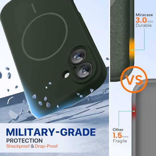 Image of Miracase Magnetic for iPhone 16 Plus Case, [Soft Anti-Scratch Microfiber Lining], Compatible with MagSafe, Liquid Silicone Shockproof Drop Protection Phone Case for 16 Plus,Dark Green