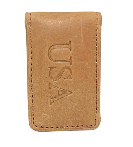 MARSHAL Personalized Slim Magnetic Money Clip Hunter Leather Business Card Holder for Men
