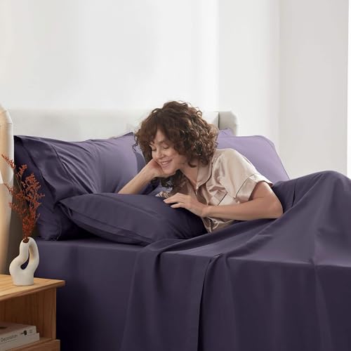 Image of Nestl Extra Deep Twin XL Sheet Set - 4 Piece Breathable & Cooling Sheets - Hotel Luxury Bedding Set w /18-24 Inch Deep Pockets - Easy & Secure Fit - Super Soft, Wrinkle Free & Comfy - Purple