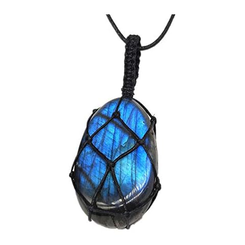 AITELEI Natural Labradorite Crystal Necklace Healing Chakra Pendant with Hand-Woven Rope Labradorite Palm Stone Moonstone Healing Stone Pendant Cover