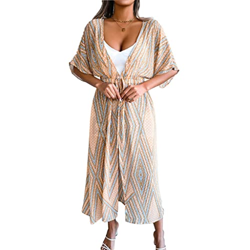 Swimwear cover up beach top dress imprimé avec ceinture S