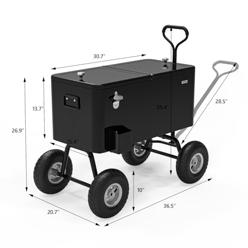 VINGLI 80 Quart Wagon Rolling Cooler Ice Chest, w/Long Handle and 10" Wheels, Portable Beach Patio Party Bar Cold Drink Beverage, Outdoor Park Cart on Wheels