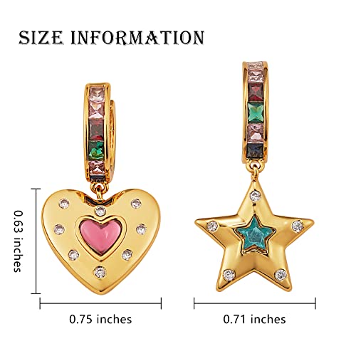 Ornaland Dangle Hoop Earring for Women 18K Gold Plated Personalized Heart Star Charms Zirconia Dainty Earring Jewelry Gift for Women2