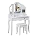 Meerveil Schminktisch mit Hocker, Frisierkommode Frisiertisch mit 3 Spiegel, 4 Schubladen, rutschfeste Aufkleber, Weiß
