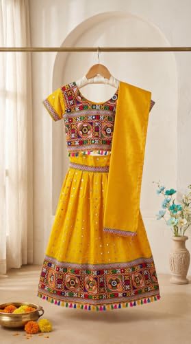 Image of AHHAAAA Girls Lehenga Choli with Dupatta, Kids Embroidered Chaniya Choli Set for Navratri Garba Dandiya Wedding Party Ethnic Outfit Y0045