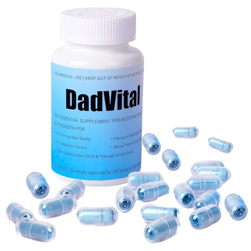 JULEASEL DadVital Funny Dad Gifts for Father’s Day DIY Capsule Bottle with 50 Empty Capsules and 60 Note Papers Unique Joke Gift for Dads, Husbands, First-Time Fathers, Gag Gift Idea for Him