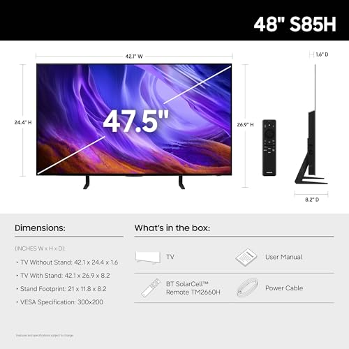 Image of Samsung 48-Inch Class OLED S85H Series Samsung Vision AI Smart TV (2026 Model, 48S85H) OLED HDR, NQ4 AI Gen2 Processor, 4K AI Upscaling, AI Sound Controller, Color Booster Pro, Alexa Built-in