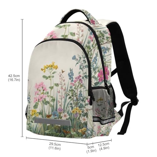 Colorful Flower and Grass Kid's Elementary Middle School Backpack for Son Daughter, Age 6-12 Back to School Backpack Bookbag Schoolbag for Boys Girls3