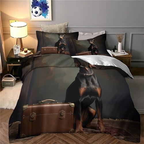 Parure de lit Doberman 200x200 housse couette 3D microfobre pour lit double - 6