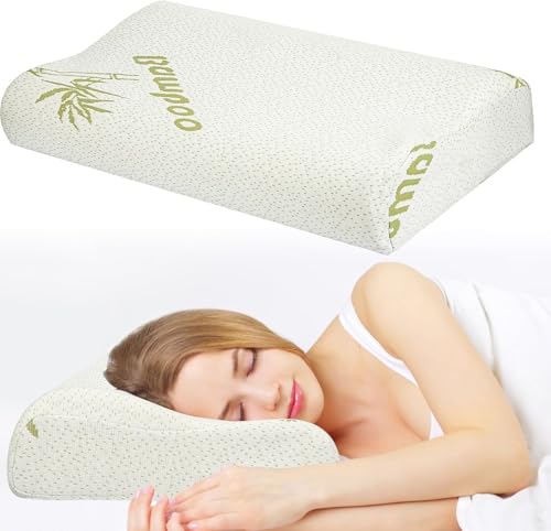 Image of Grin Health Cervical Pillow for Neck Pain Relief, Dual-Height Contour Pillow for Spondylitis Neck, Back & Side Sleepers- Orthopedic Memory Foam Pillow for Sleeping (Medium)