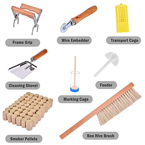 Time wave 19 Pcs Beekeeping Supplies Tools Kit for Beekeeper Necessary Bee Hive Supplies, Professional Beekeeping Starter Tool Kit with Large Jacket, Beehive Kit, Bee Smoker Kit, Hive Tools - Image 5