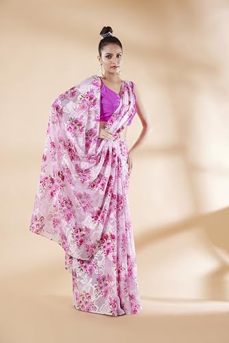 Image of Garden Vareli Summer Roganza Viscose Brasso Floral Print Saree with Unstitched Blouse Piece