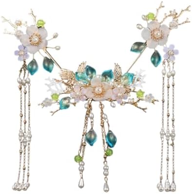 5 Pcs Flower Tassels Hairpin, Chinese Hair Pins Flower Pins for Hair, Chinese Hanfu Hairpin Rhinestone Pearl Clips Headpiece, Retro Hanfu Wedding Brides Updo Long Hair Accessories (Two Geese)