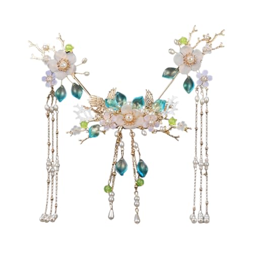 5 Pcs Flower Tassels Hairpin, Chinese Hair Pins Flower Pins for Hair, Chinese Hanfu Hairpin Rhinestone Pearl Clips Headpiece, Retro Hanfu Wedding Brides Updo Long Hair Accessories (Two Geese)