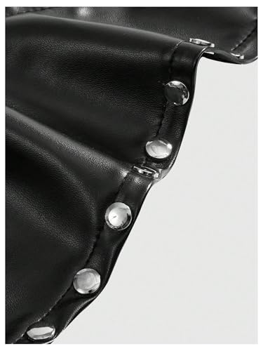 SOLY HUX Women's Gothic Grunge PU Leather Sparkly Halter Crop Top Y2k Deep V Neck Vest Rave Outfits3