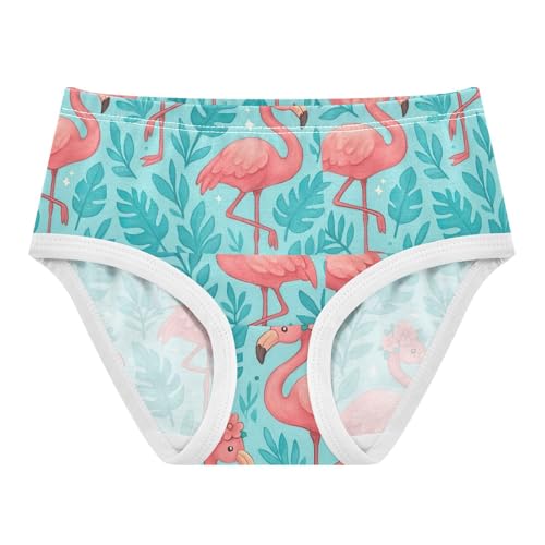 Joisal Cute Pink Flamingos Blue Leaves Panties for Girl Toddler Underwear Floral Cotton Fun Print Briefs Undies Kids 2t