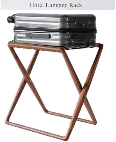 Foldable Leather Suitcase Stand, Space-Saving Hotel Luggage Rack, Solid Wood Folding Storage for Guest Room, Durable Heavy-Duty Design (23.6"x23.6"x15.7", Black Walnut)