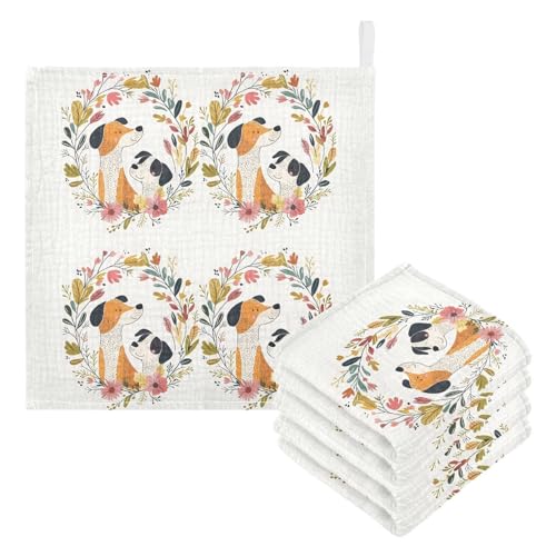 vvfelixl Baby Print Dogs Baby Burp Cloths Baby Muslin Washcloths for Boys Girls Cotton Babys Face Towel for Newborn Infants Soft and Absorbent 11.8 X 11.8 in, 5 Pack3