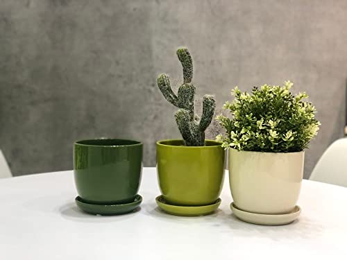 Kotarbau® Set of 2 Ceramic Flower Pot Planters for Flowers 17 cm Diameter with Drip Tray, Green, ⌀ 17 mm - Image 3