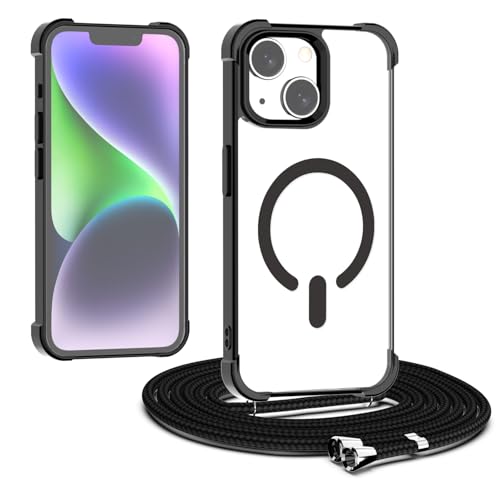 Étui transparent MagSafe haut de gamme pour iPhone 13 et 14 avec cordon nylon premium