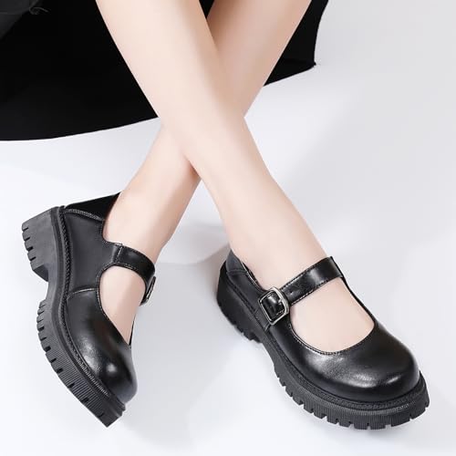 XMM Mary Jane Shoes Platform Chunky Mary Janes for Women Ladies Comfort Leather Round Toe Non-Slip Dressy Casual Cute Girls School Work Shoes3
