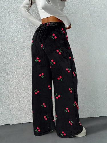 Image of ZAFUL Women's Fuzzy Plush Pajama Pants Wide Leg Pj Bottoms Lounge Pants